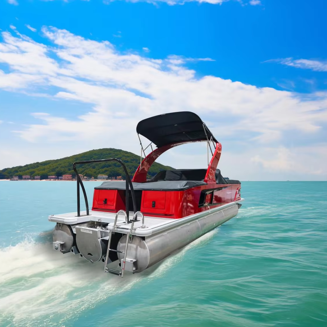 USA Market Luxury 27ft Aluminum Pontoon Boat Custom Made Fiberglass Offshore Family Party Yacht Luxury Rowing Sport Yacht